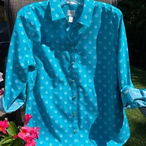 Chico’s Turquoise No Iron Rolled-Sleeve Top